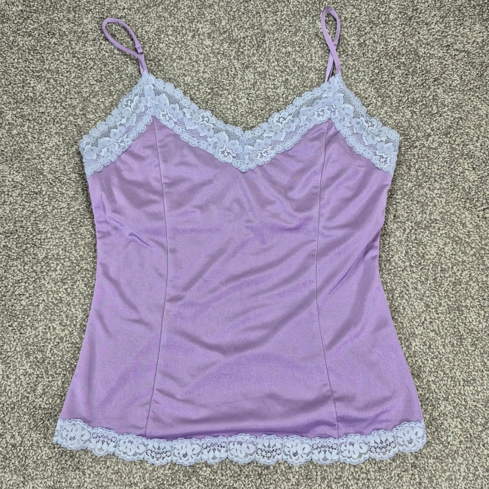 Y2K Limited Lace Trim Camisole Womens Medium Purple Satin Coquette Made‎ in USA